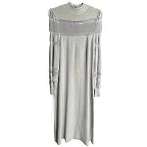 Marni Knits Hand Loomed Angora Wool Puff Shoulder Sweater Long Dress Silver Sz 8